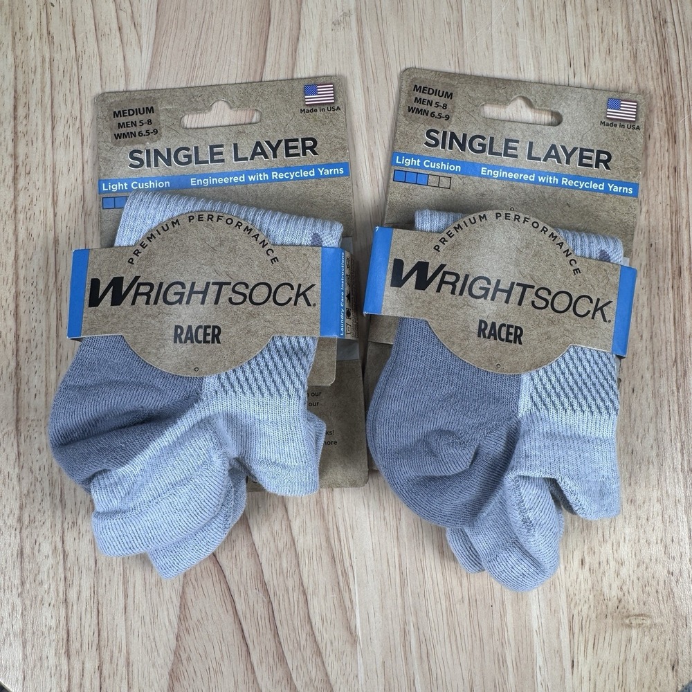 Wrightsock Racer Medium W 6.5-9 M 5-8 Heather Grey Low Cut Athletic Socks 2 Pack - Picture 1 of 3